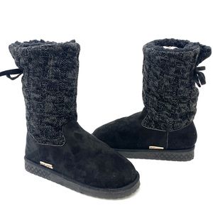 Muk Luks Women's Black/Grey Skylar Knit Sweater Boot